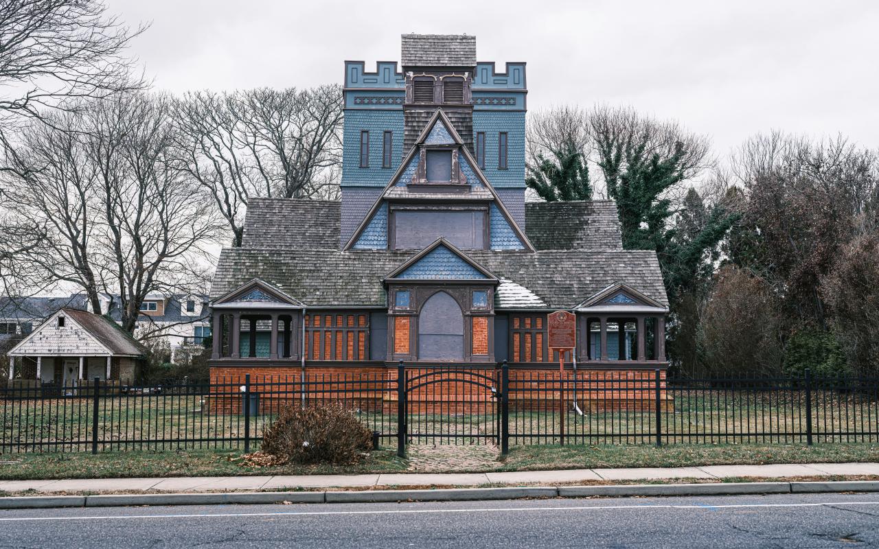 A unique building with a tower stands tall.